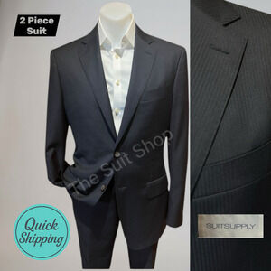 SuitSupply Napoli 38R 31x31 Slim Dark Blue Suit REDA S110s Italy Ghost Stripe